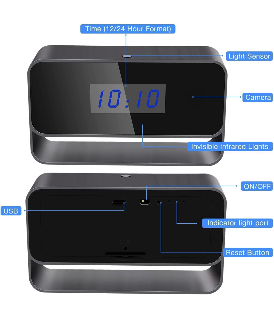 Thumbnail: Hidden WIFI camera with motion detection built in digital clock