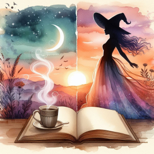 Summerween witch with coffee & journal