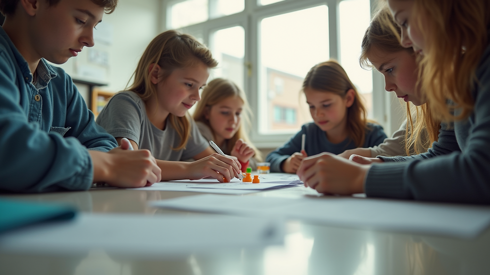 Eye-level view of a classroom with students engaged in a STEM project