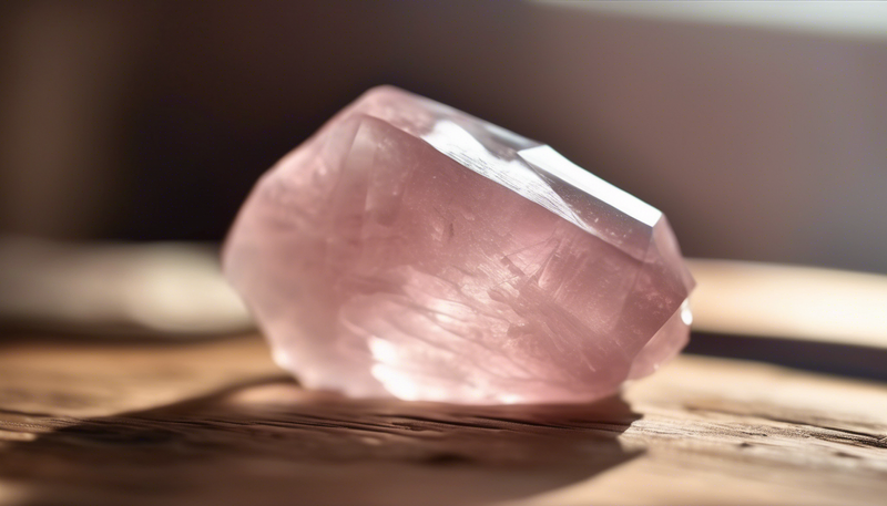 Rose Quartz sitting on a table. 