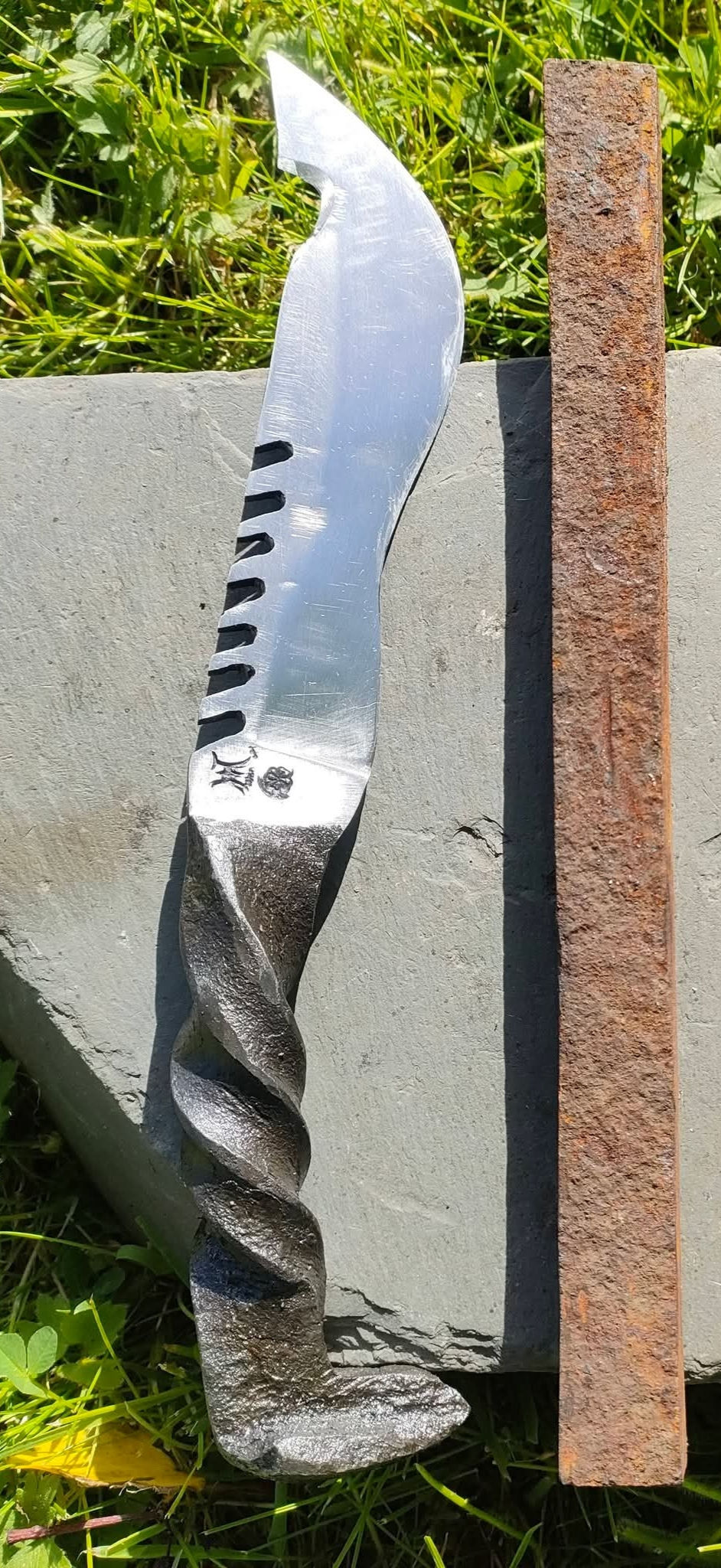 Hand forged railway spike knife