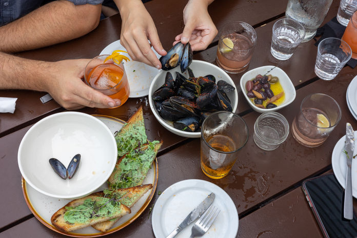 outdoor dining at Ogunquit Maine's Leavitt Theatre