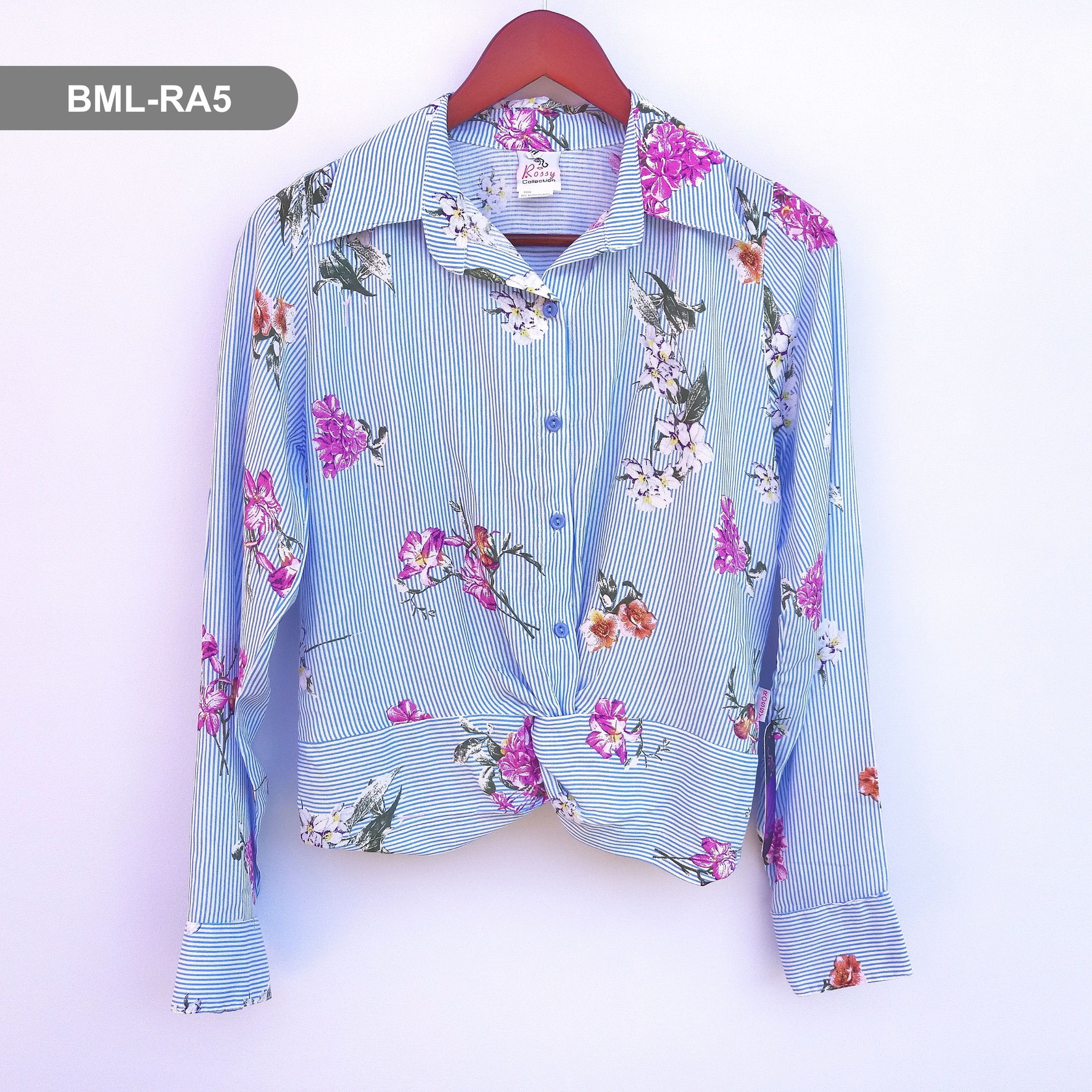 Blusa Manga Larga con Franjas y Flores