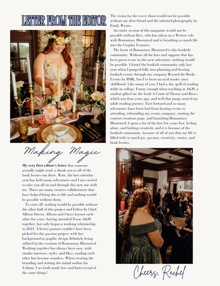 Romantasy Illustrated Volume 1 Editors Letter from Rachel