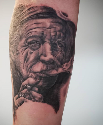 Keith Richards black and grey realism portrait by Jodie Wentz