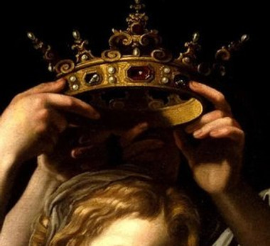 Artistic depiction of a crown being placed on a head, symbolizing initiation, empowerment, and spiritual sovereignty as taught through the King Salomon lineage at Inner Flame Academy.