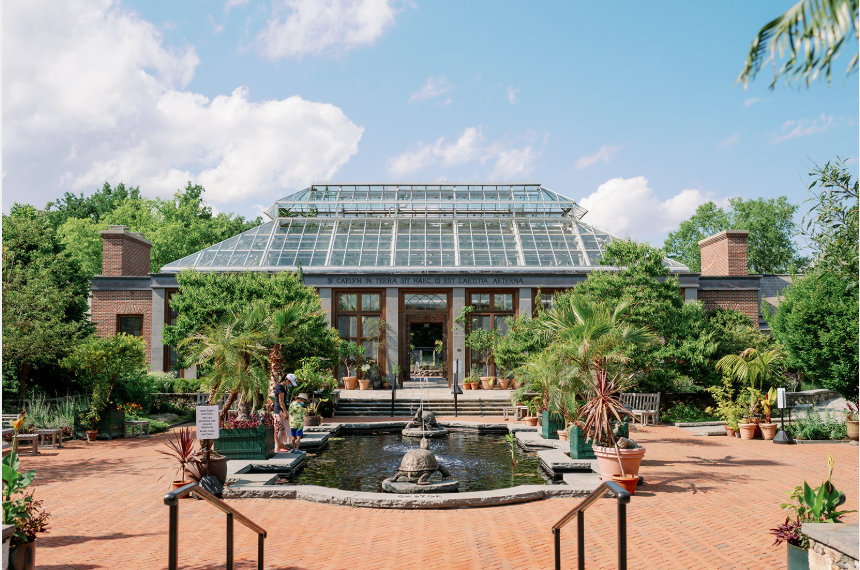 The outside of the greenhouse at the New England Botanical Garden