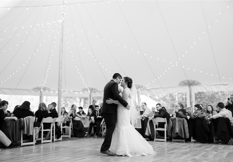 Bride and groom first dance at wedding reception