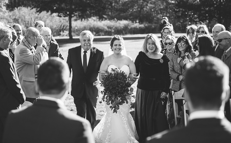 Bride walking down the aisle with her parents