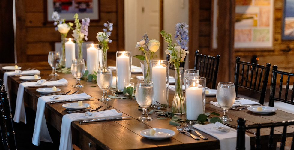 Dinner table scape at wedding reception.