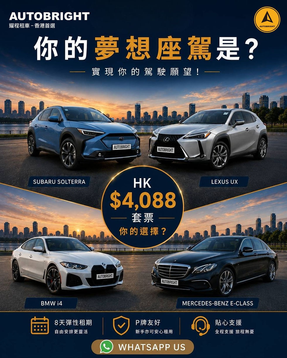 🚗✨【你嘅 Dream Car 係邊架? HK$4,088 8日租車套票】