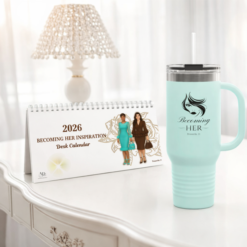 Becoming Her Proverbs 31 Bundle | 2026 Desk Calendar & 40oz Maxi Tumbler