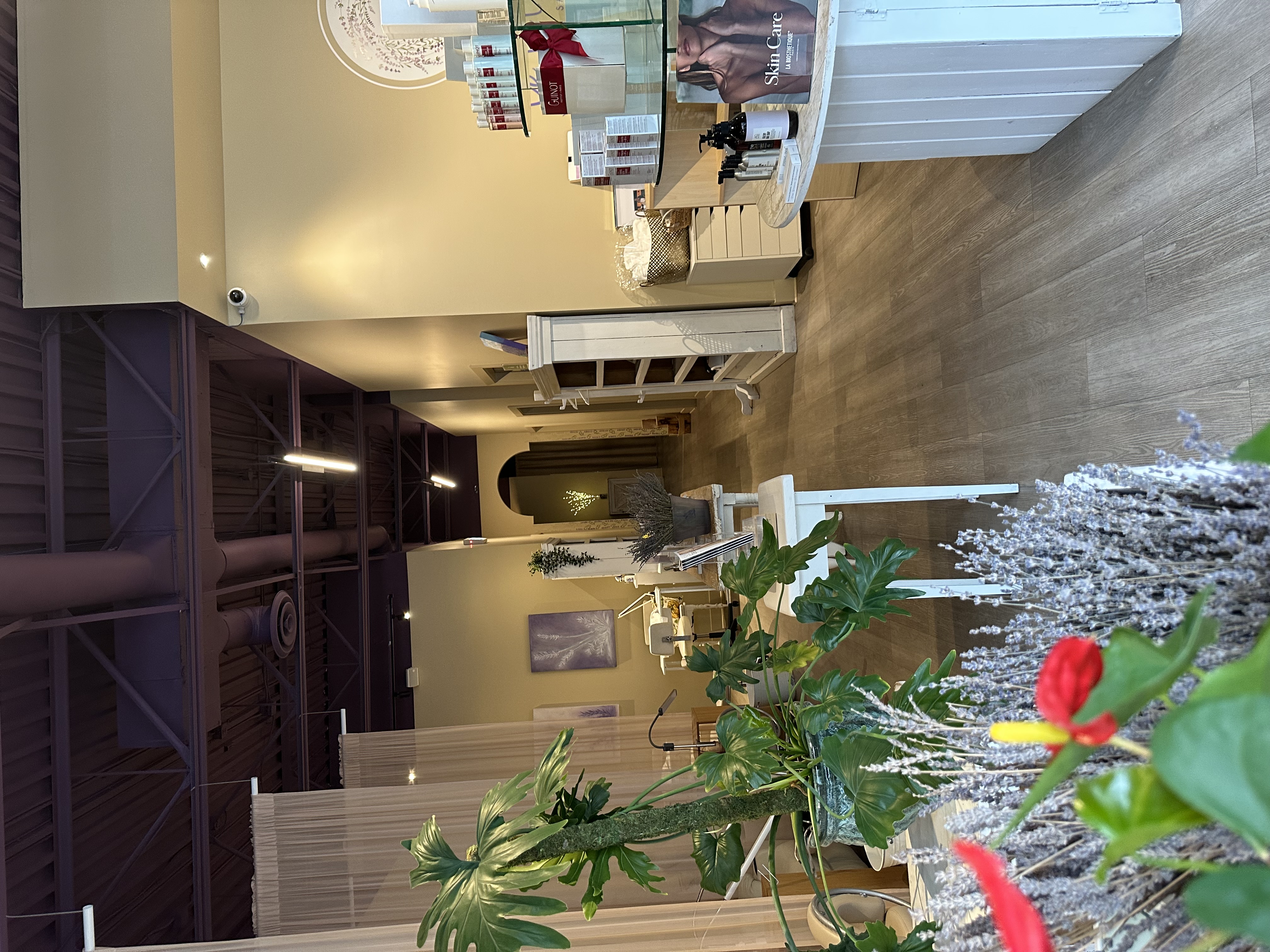 Body massage treatment room, dim spa lighting, professional setup