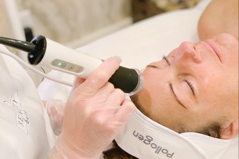 RF radiofrequency skin tightening facial, modern aesthetic spa treatment room