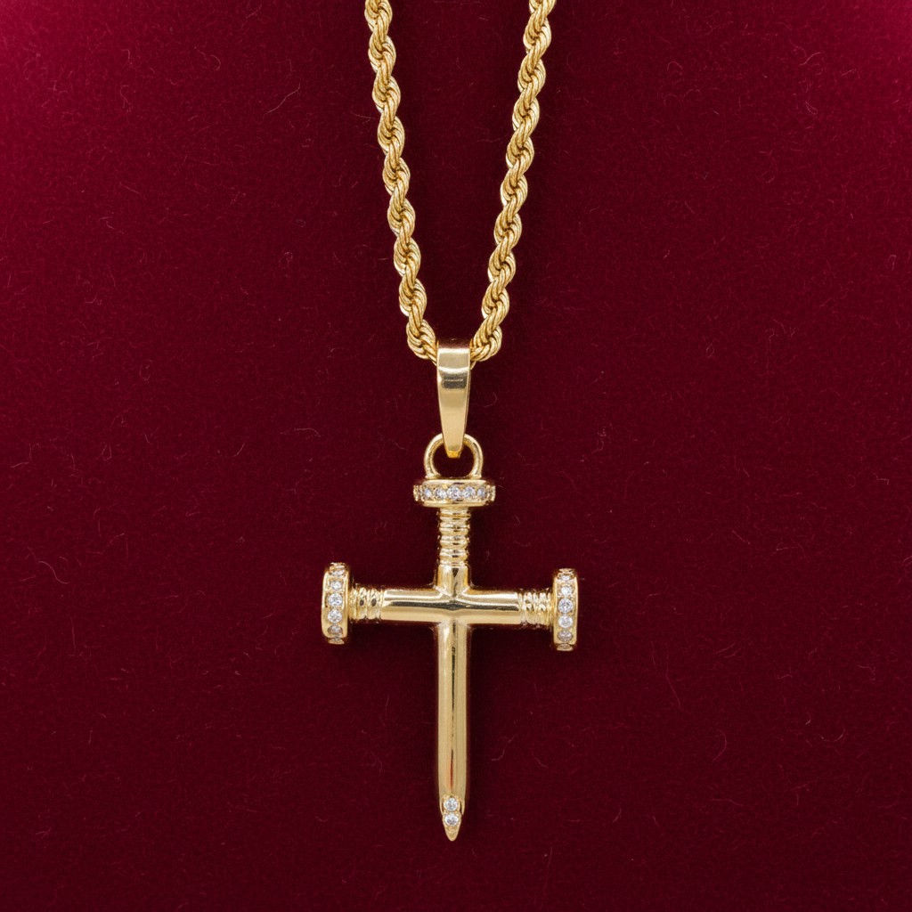 Cadena oro 10k cruz clavo