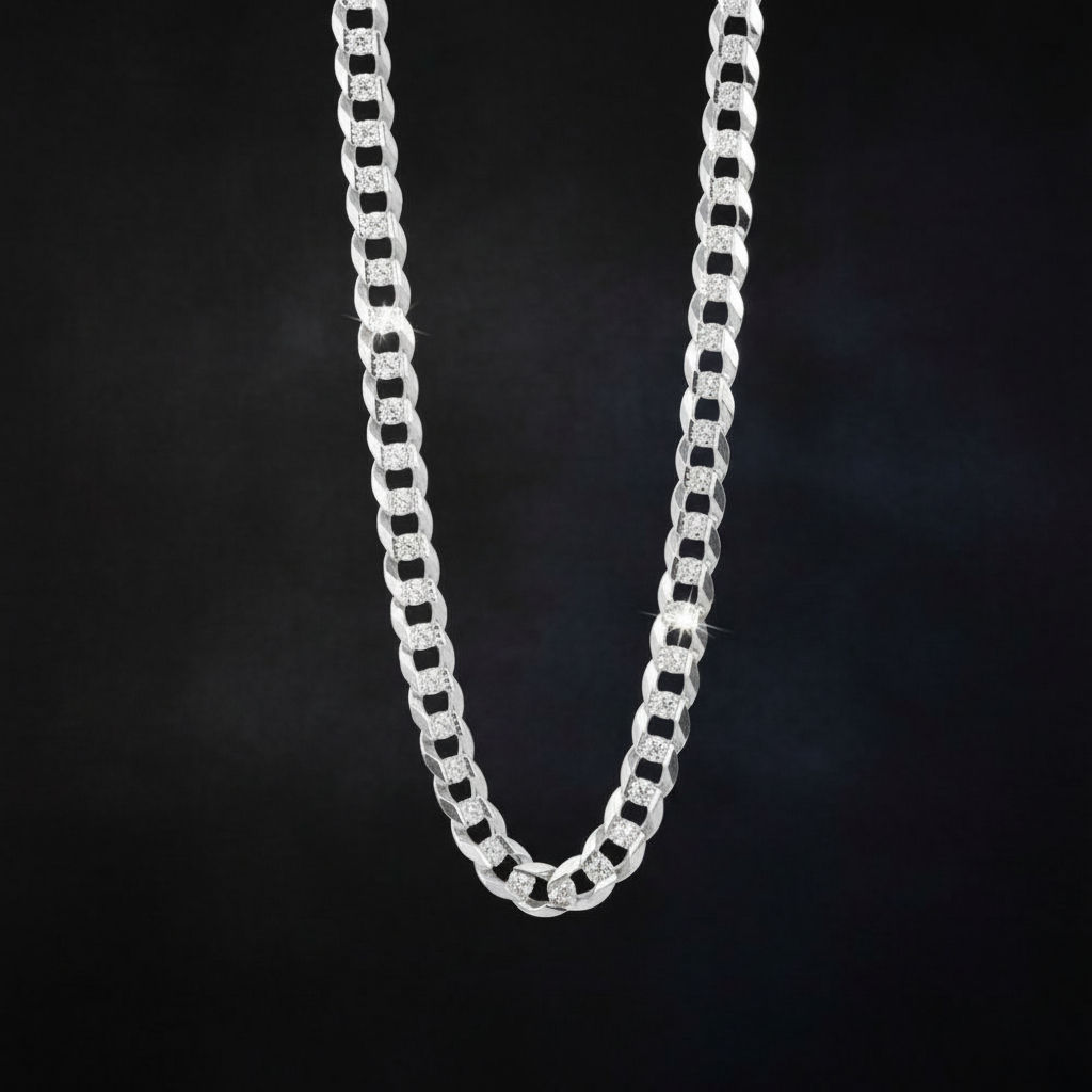 Cadena de Plata .925 Cubana Diamantada