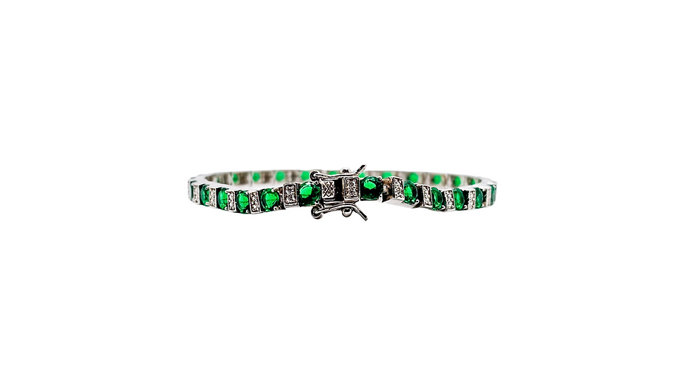 Pulsera Tenis Piedra Verde Plata .925