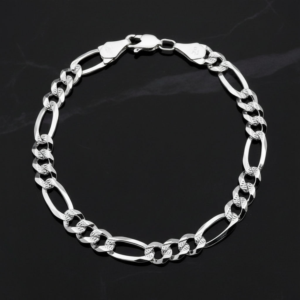 Esclava Figaro Diamantada De Plata .925 Hombre