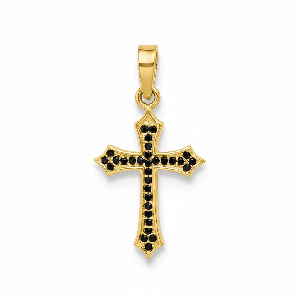 Cruz oro 10k Gótica negra