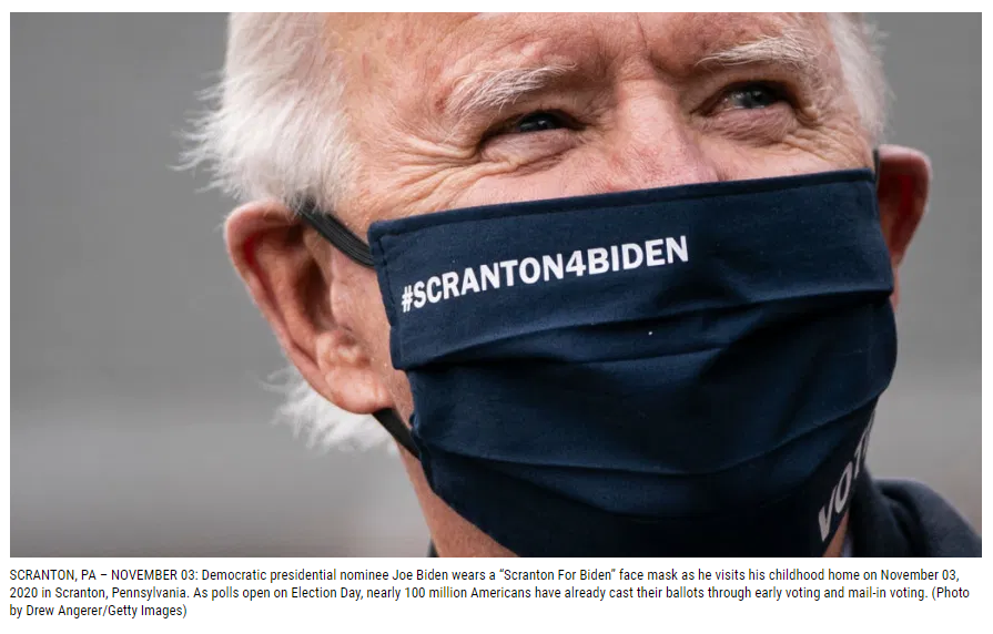Spotted! #Scranton4Biden mask on Joe Biden on election day!