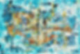 Abstract art with blue, brown, and yellow colors, artistic expression on canvas.