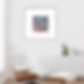 Abstract art piece with red, blue and white colors and a modern chair