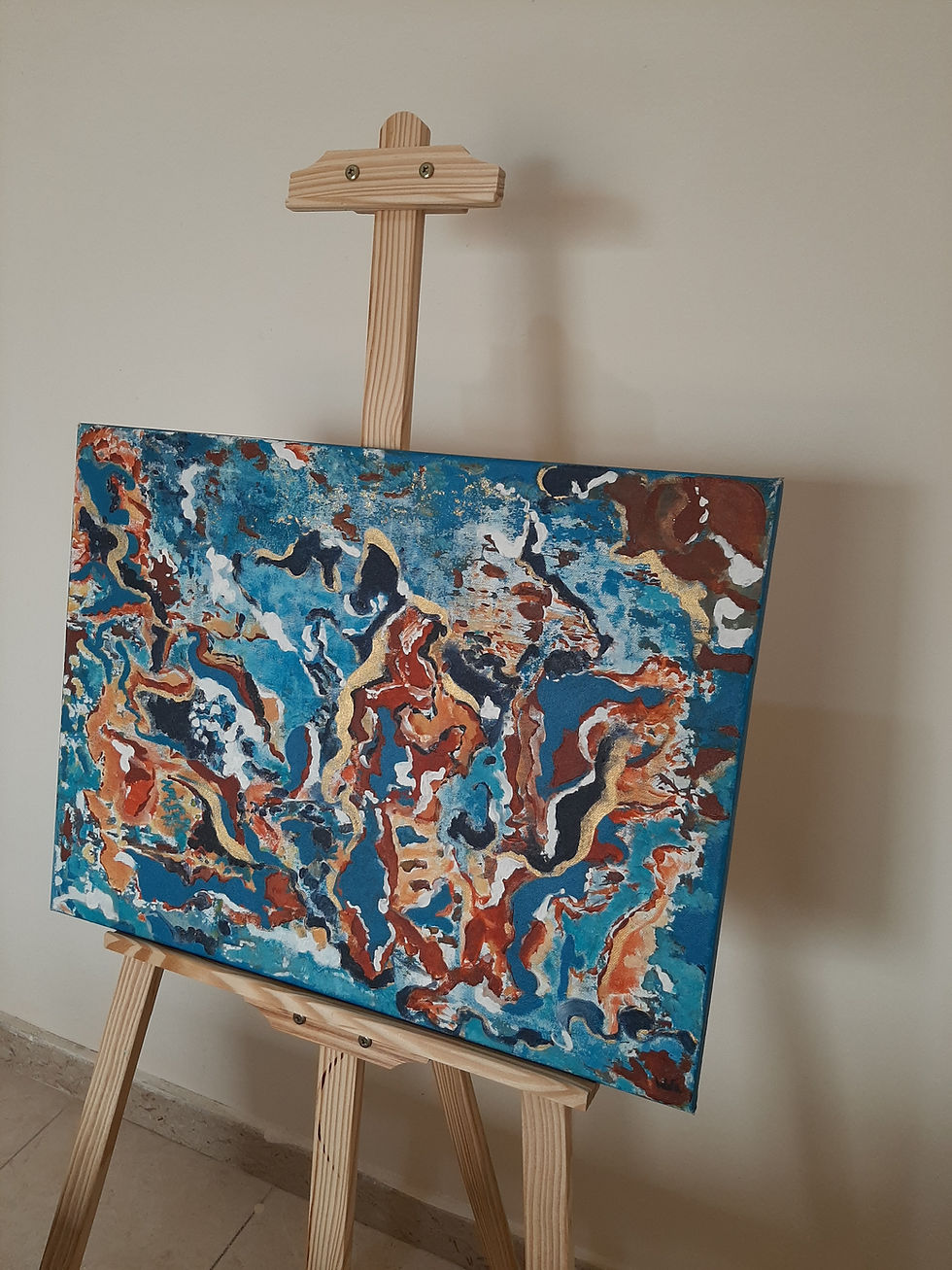 Thumbnail: Abstract blue and brown painting on an easel The Forgiveness Process artwork details