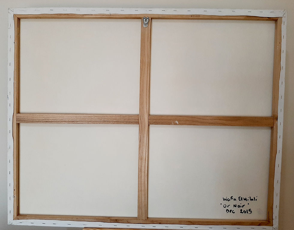 Thumbnail: Backside of canvas with wooden frame and text: 