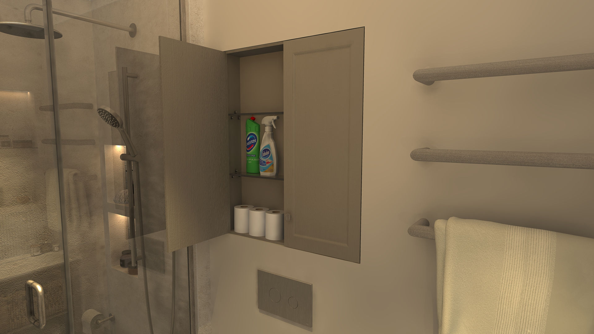 A cabinet above a wc.