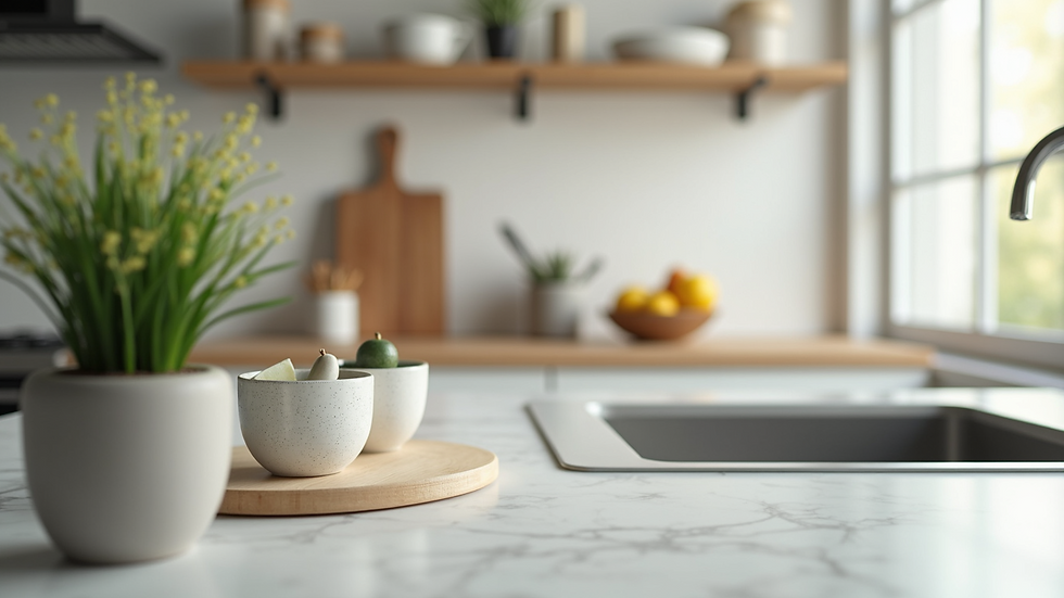 Close-up of a clean and organized kitchen countertop