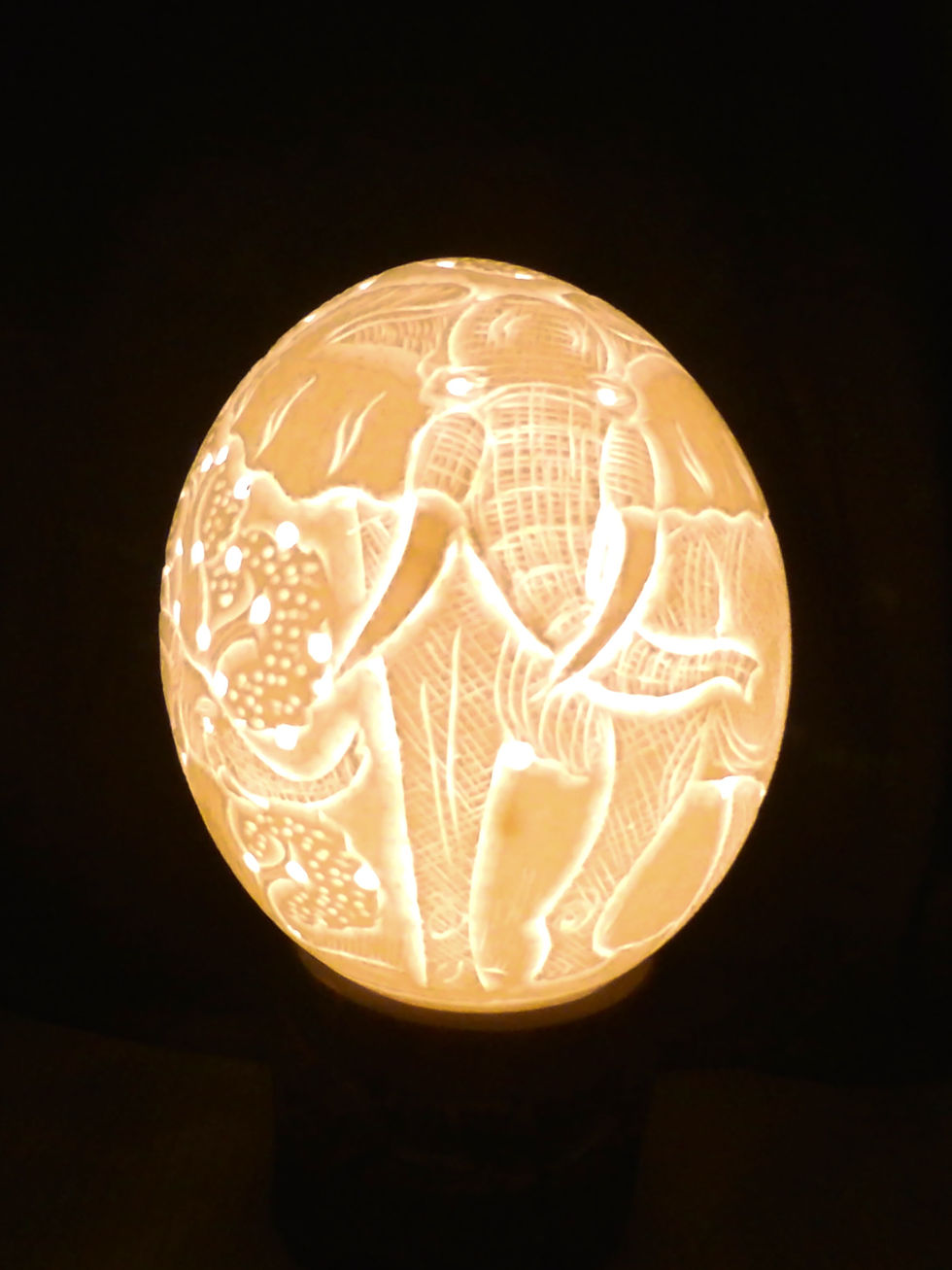 Thumbnail: Elephant with her baby (carved on a Ostrich Egg) - 20 cm x 15 cm