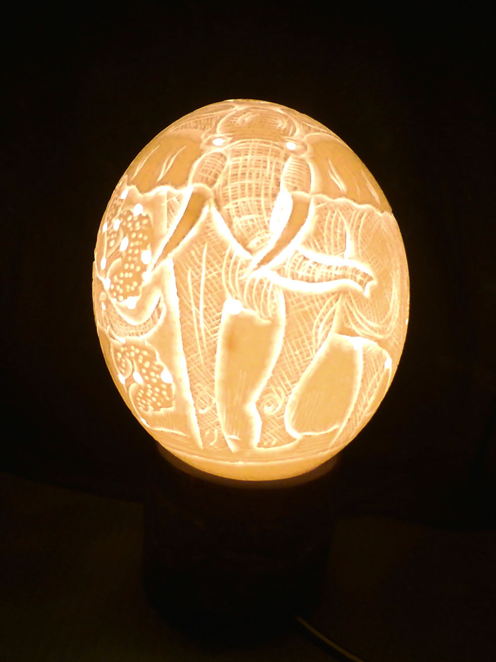 Thumbnail: Elephant with her baby (carved on a Ostrich Egg) - 20 cm x 15 cm