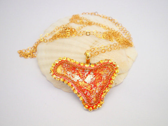 תמונה ממוזערת: Red Gold Heart silver pendant