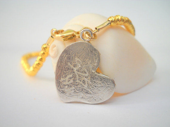 תמונה ממוזערת: Gilded silver beads bracelet with Green heart