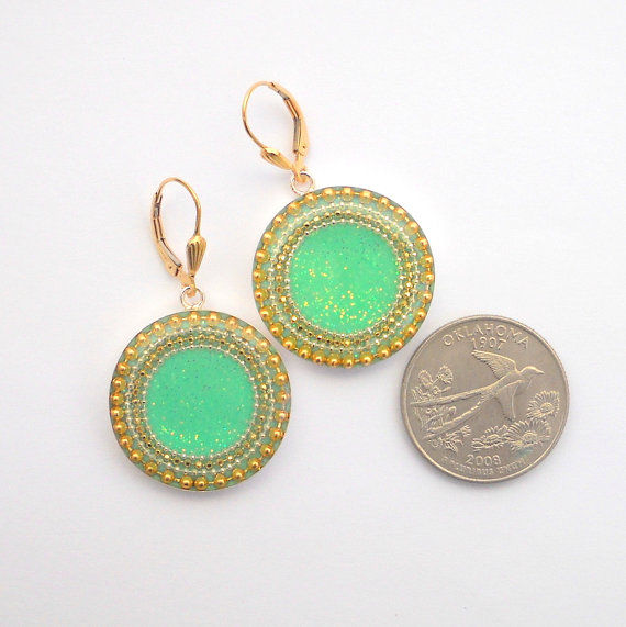 תמונה ממוזערת: Gold Green Silver earrings