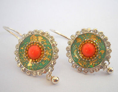 תמונה ממוזערת: Green Red earrings Sterling