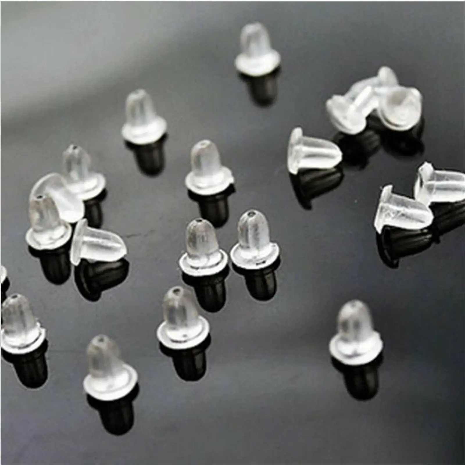 100x Clear Plastic Flat Earrings Studs & Backings - Transparent Invisible Blank