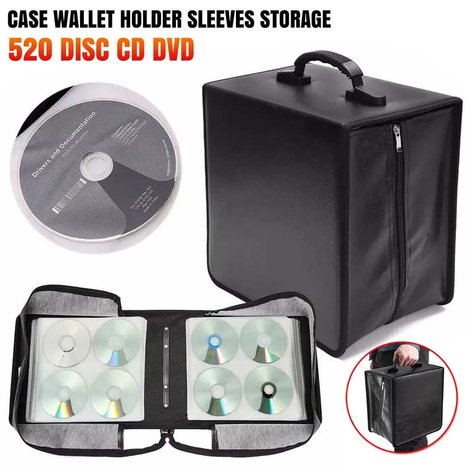 520 Disc CD DVD Case Wallet Holder Sleeves Storage Folder Album Black Carry Bag