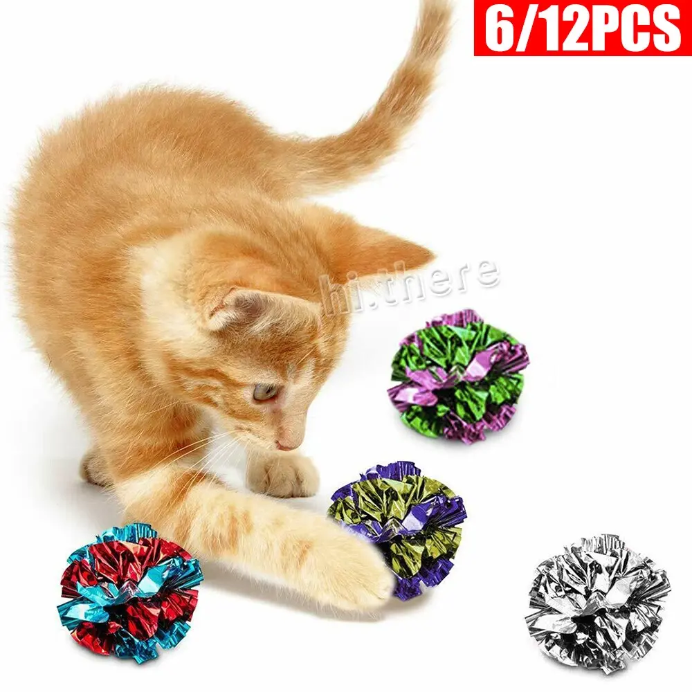 6/12 MylarCat Crinkle Balls Kitty Fun Toy Interesting Crinkly Sounds Soft Light