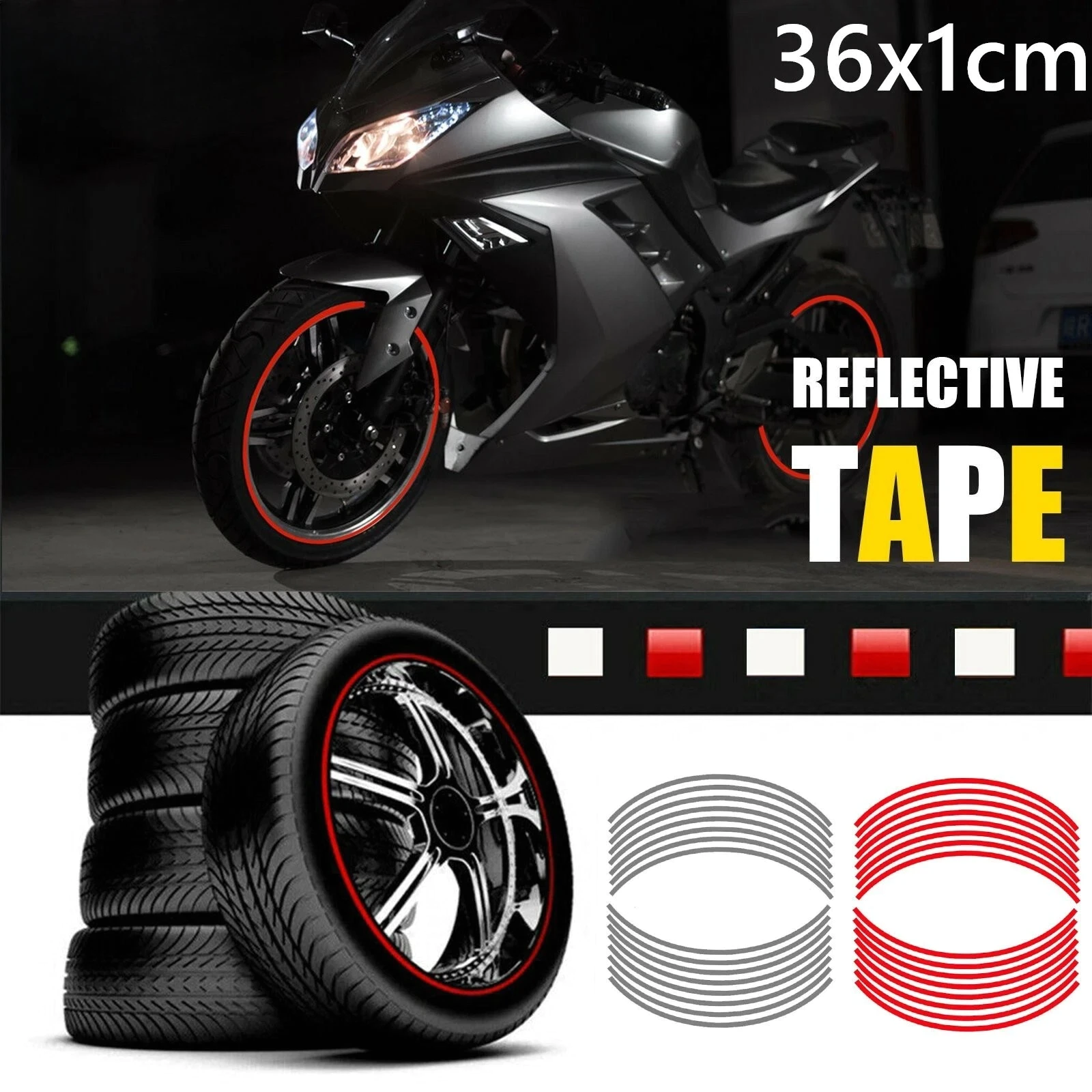 Motorcycle Car Rim Stripe Wheel Decal Tape Stickers Strips Reflective Car Bike
