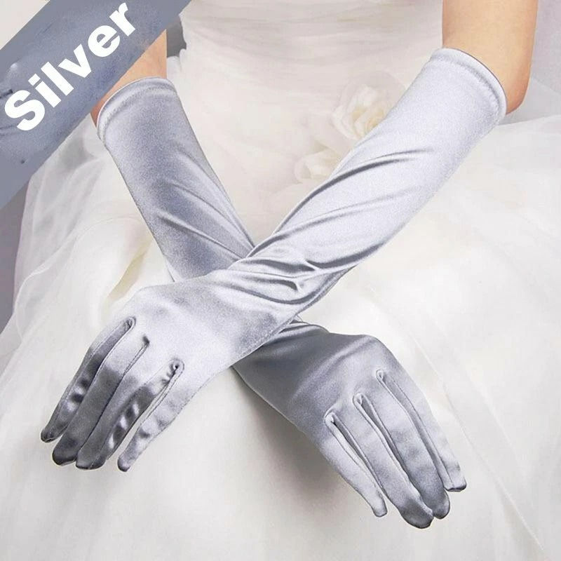 Thumbnail: Ladies Long Satin Gloves Opera Costume Bridal Party Prom Wedding Womens Classic