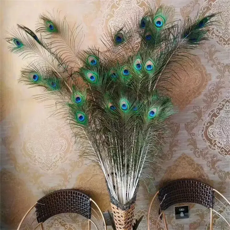 Thumbnail: 40pcs 75-80cm Natural Genuine Peacock Eye Feathers Vase Home Decor DIY Craft