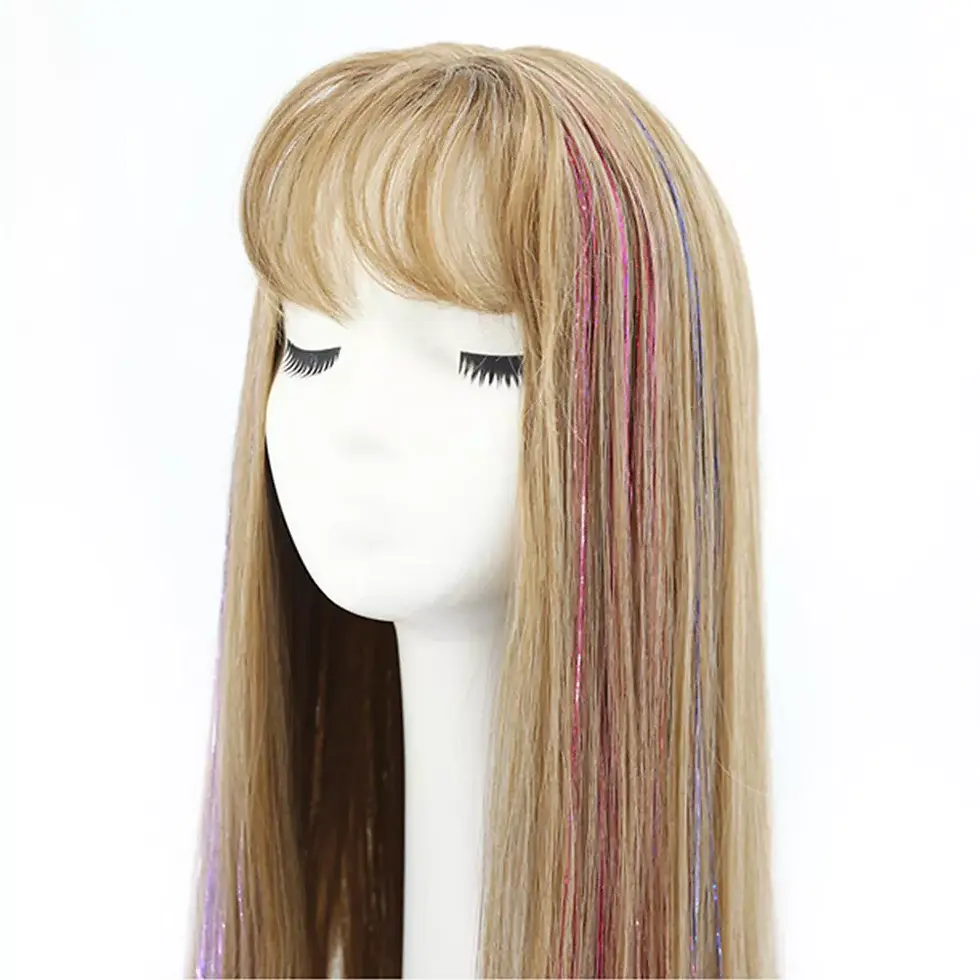 Thumbnail: Strands Holographic Hair Tinsel Extensions Fashion Products | Gold Bange