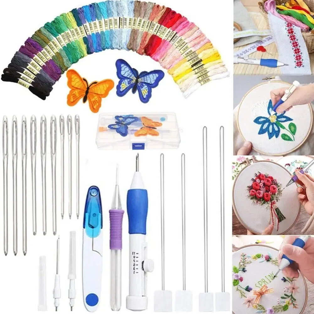 73Pcs Punch Needle Kits Threads Embroidery Pen Magic Knitting Sewing Tools Set