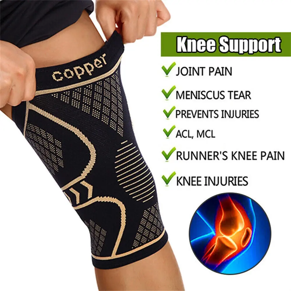 Copper Knee Support Brace Compression Sleeve Arthritis Pain Gym Running Sports
