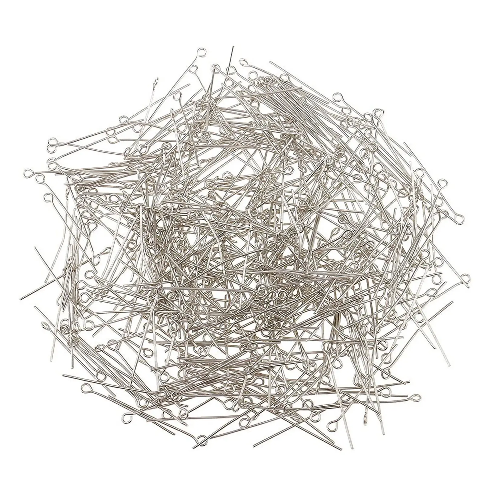 200pcs Eye Pins Silver Plated Alloy 50mm long 0.7mm dia Jewellery Making Earring