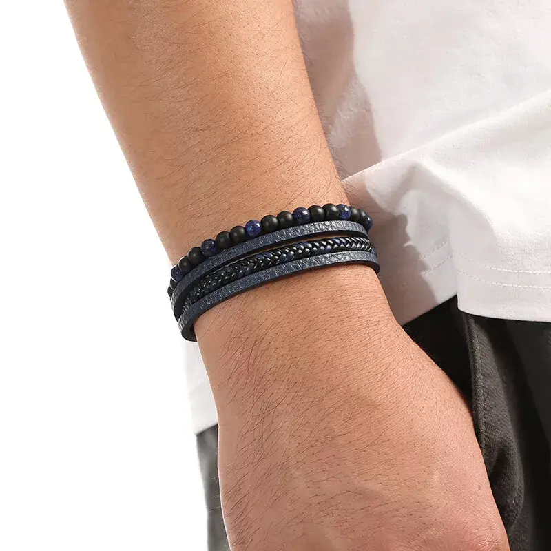 Thumbnail: Men's Braided Leather & Tiger Eye Bracelet Makeup Bag | Mascara| Jewellery Box