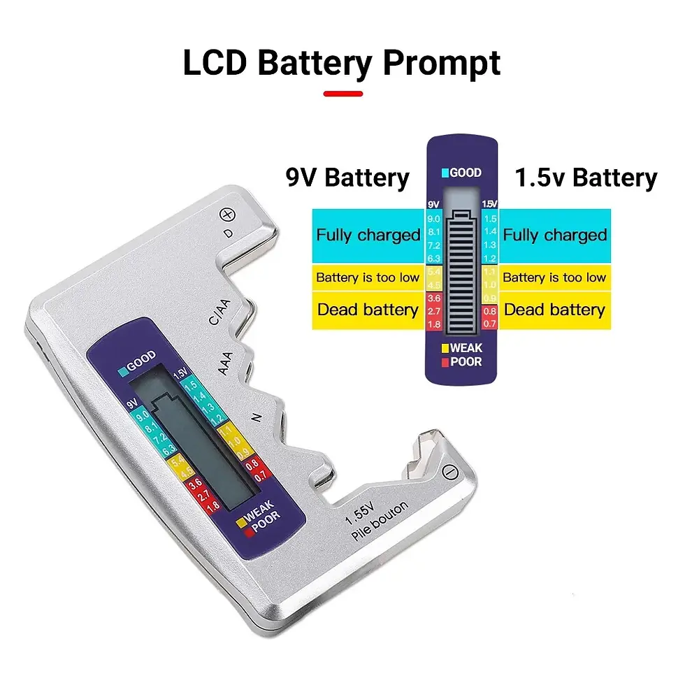 Thumbnail: Universal Digital Battery Tester Checker C D N AAA AA 1.5V Button Cell Portable