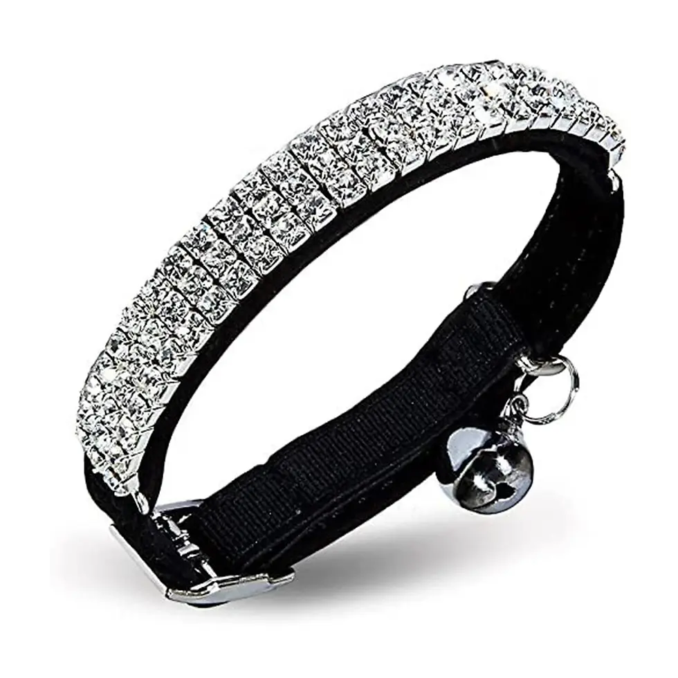 Thumbnail: Suede Rhinestone Pet Safety Collar Cat House | Cat Collar | Cat Tree