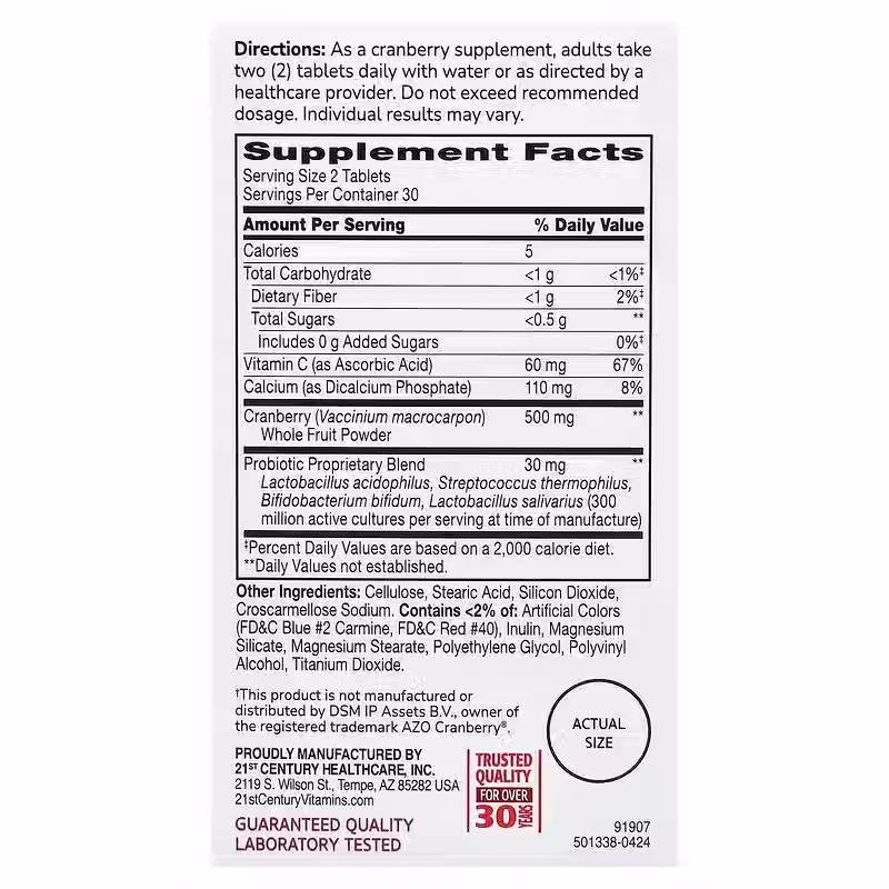 21st Century Cranberry Plus Probiotic 60 Tablets